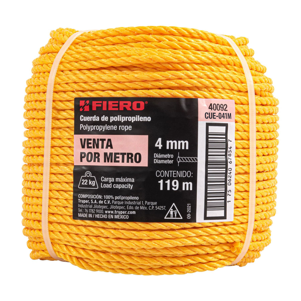 Metro de Cuerda Amarilla de Polipropileno 4 mm, Rollo 119M