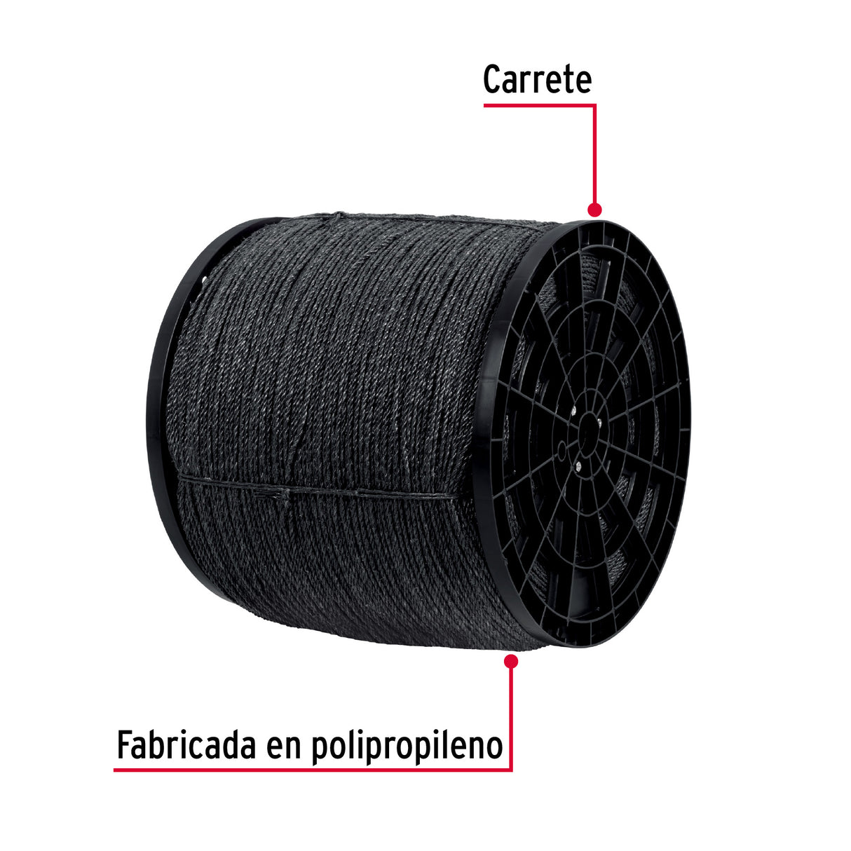 Kilo de Cuerda Negra de Polipropileno 4 mm, Carrete 20 kg