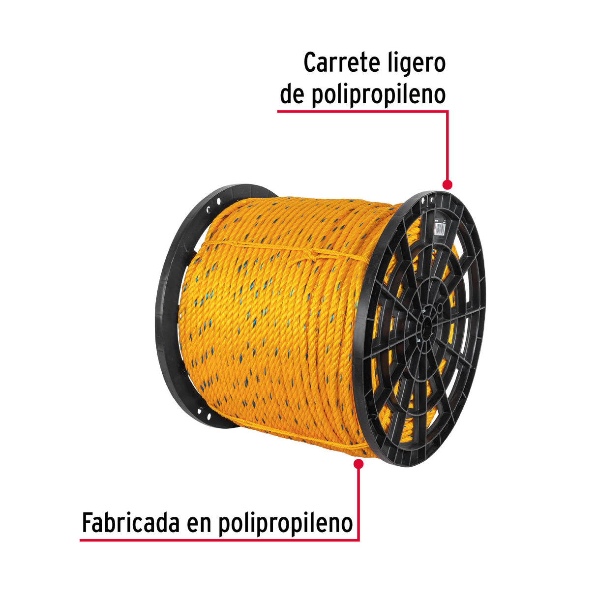 Metro de Cuerda Amarilla de Polipropileno 13 mm, Carrete 390M