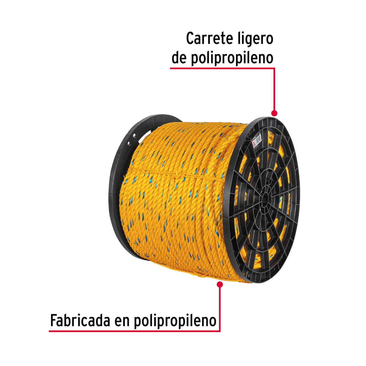 Metro de Cuerda Amarilla de Polipropileno 16 mm, Carrete 264M