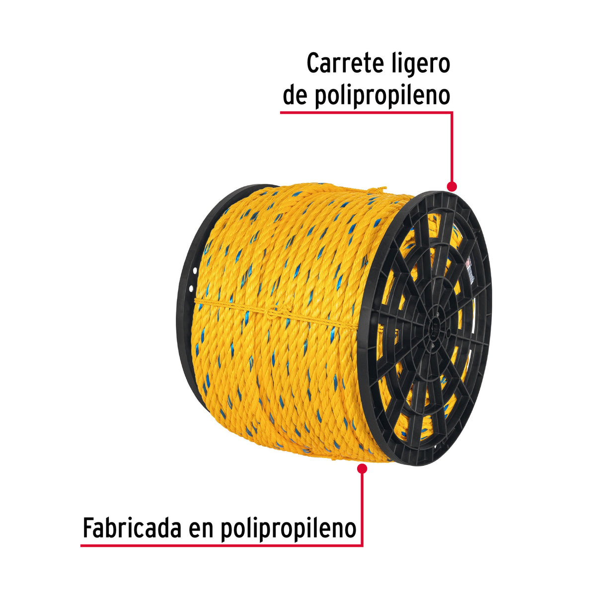 Metro de Cuerda Amarilla de Polipropileno 19 mm, Carrete 198M