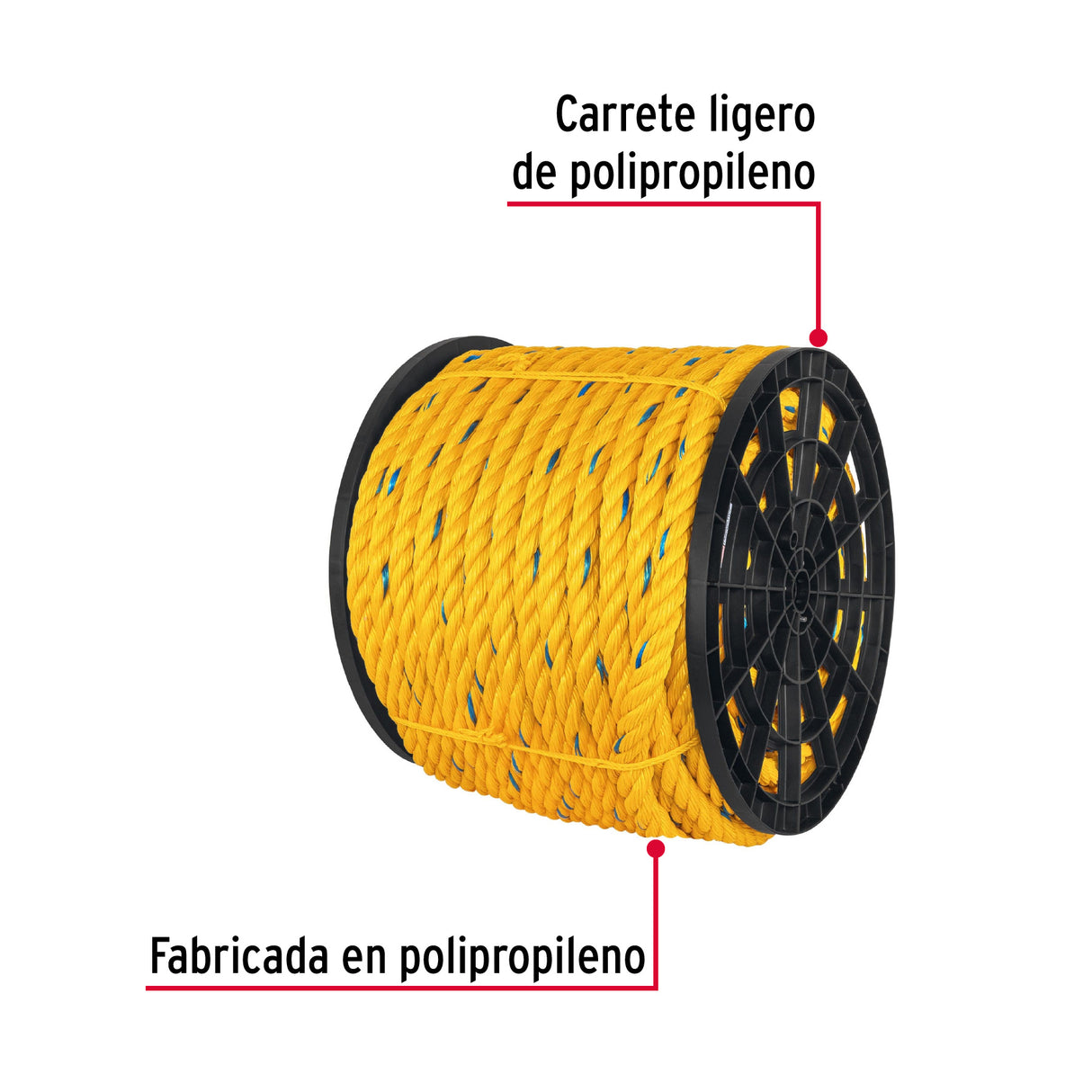 Metro de Cuerda Amarilla de Polipropileno 25 mm, Carrete 102M