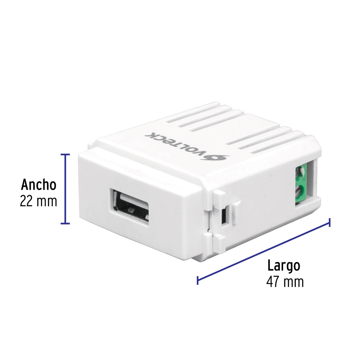 Módulo Puerto USB, Línea Italiana, Color Blanco, Volteck