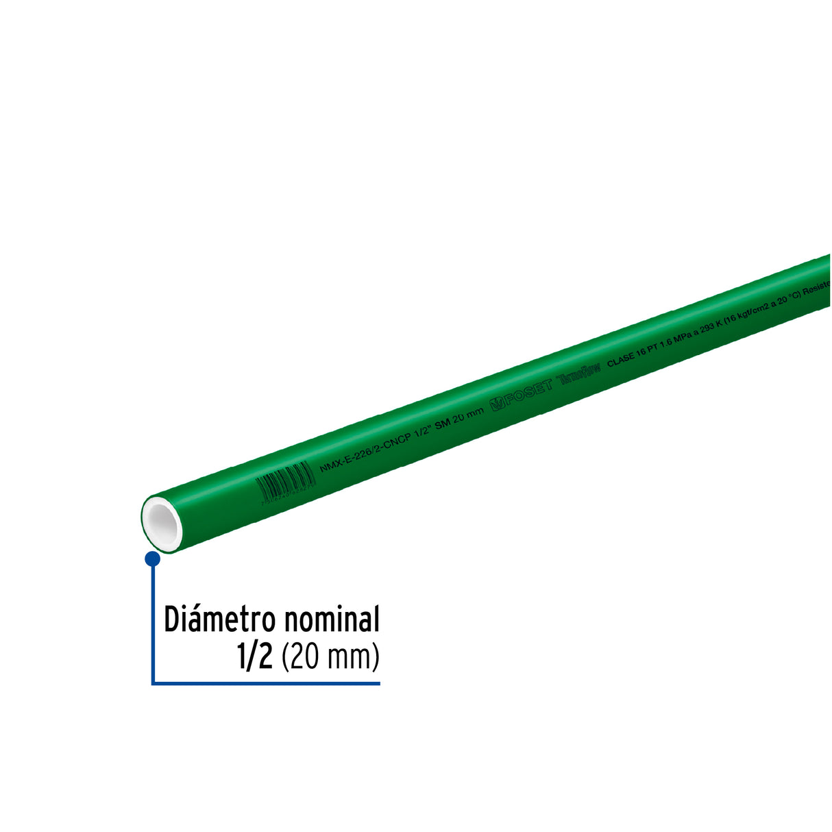 Tubo de 20 mm (1/2') PPR Hidráulico, 4M, 0.5 kg, Foset