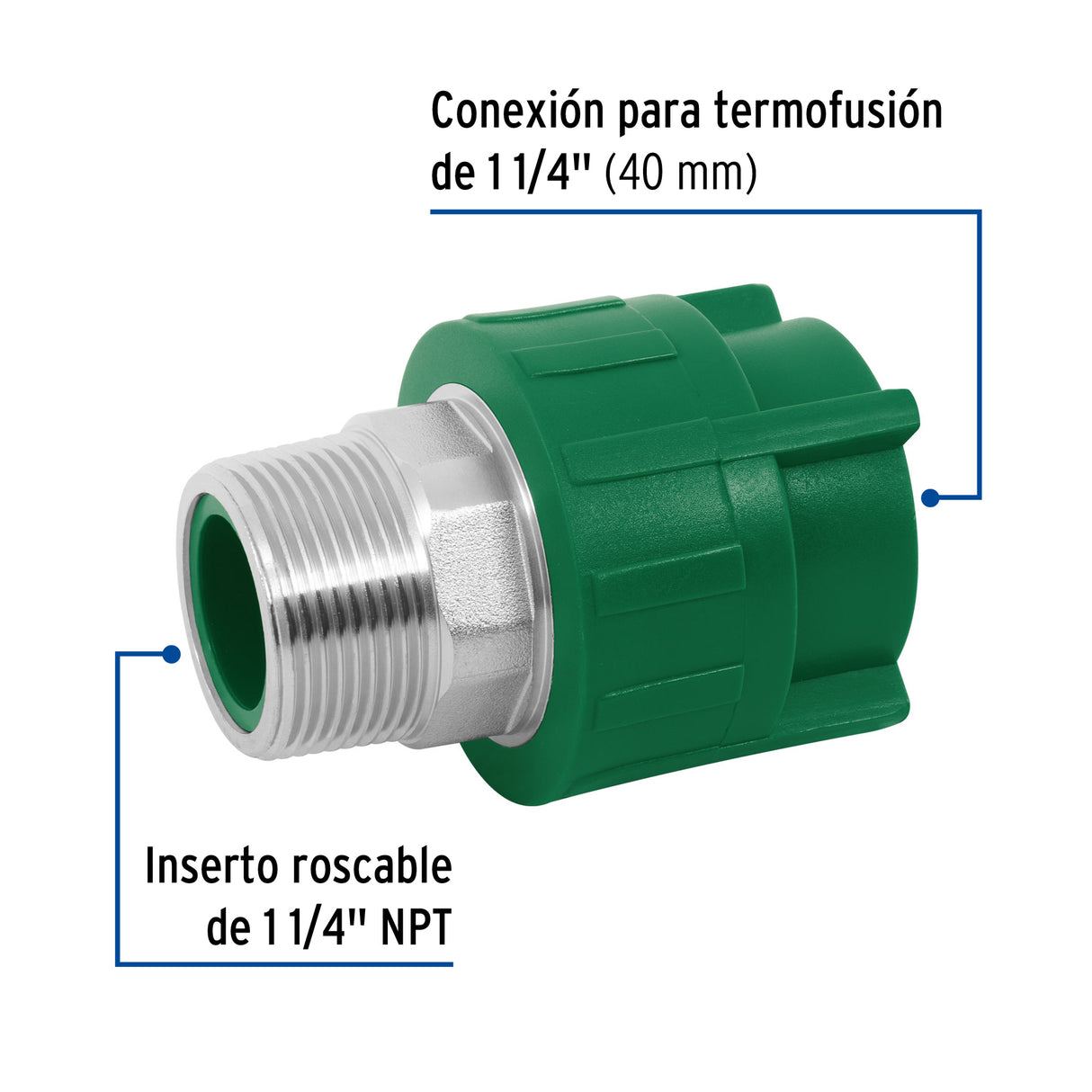 Adaptador PPR 1-1/4' Macho con Inserto Metálico, Foset