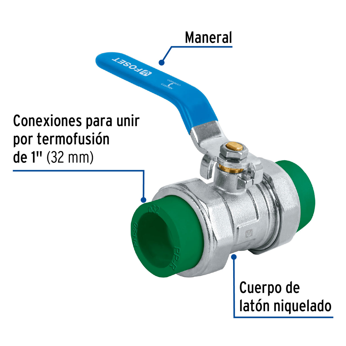 Válvula de Esfera Desmontable PPR, 1' (32 mm), Foset