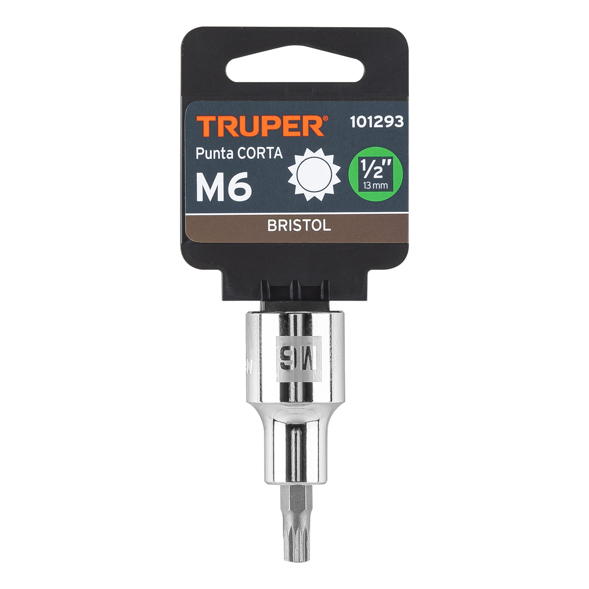 Dado Punta Corta Bristol M6, Cuadro 1/2', Truper