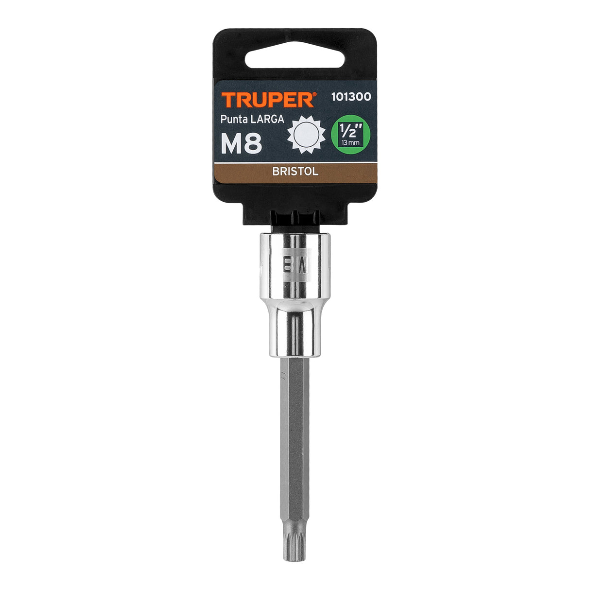 Dado Punta Larga Bristol M8, Cuadro 1/2', Truper