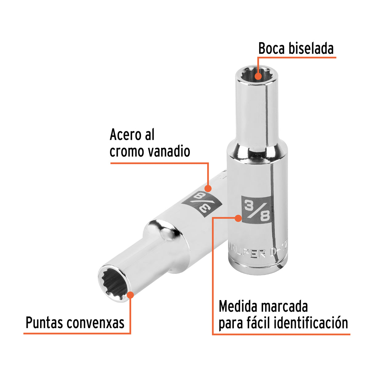 Dado Largo de 3/8' 12 Puntas, Cuadro 1/2', Truper