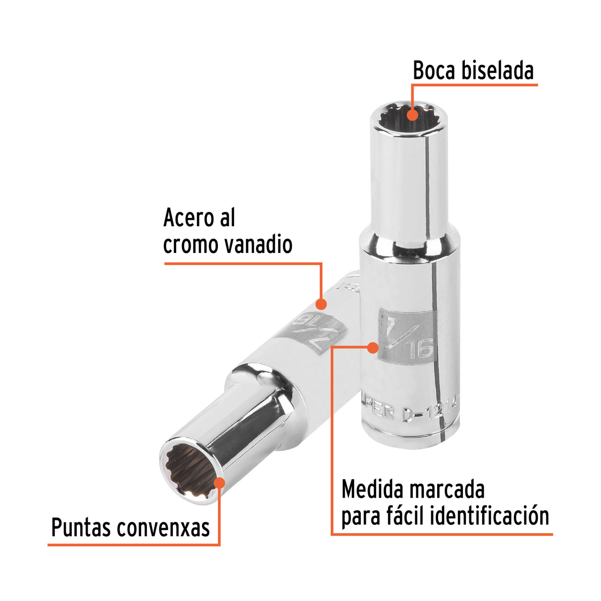Dado Largo de 7/16' 12 Puntas, Cuadro 1/2', Truper