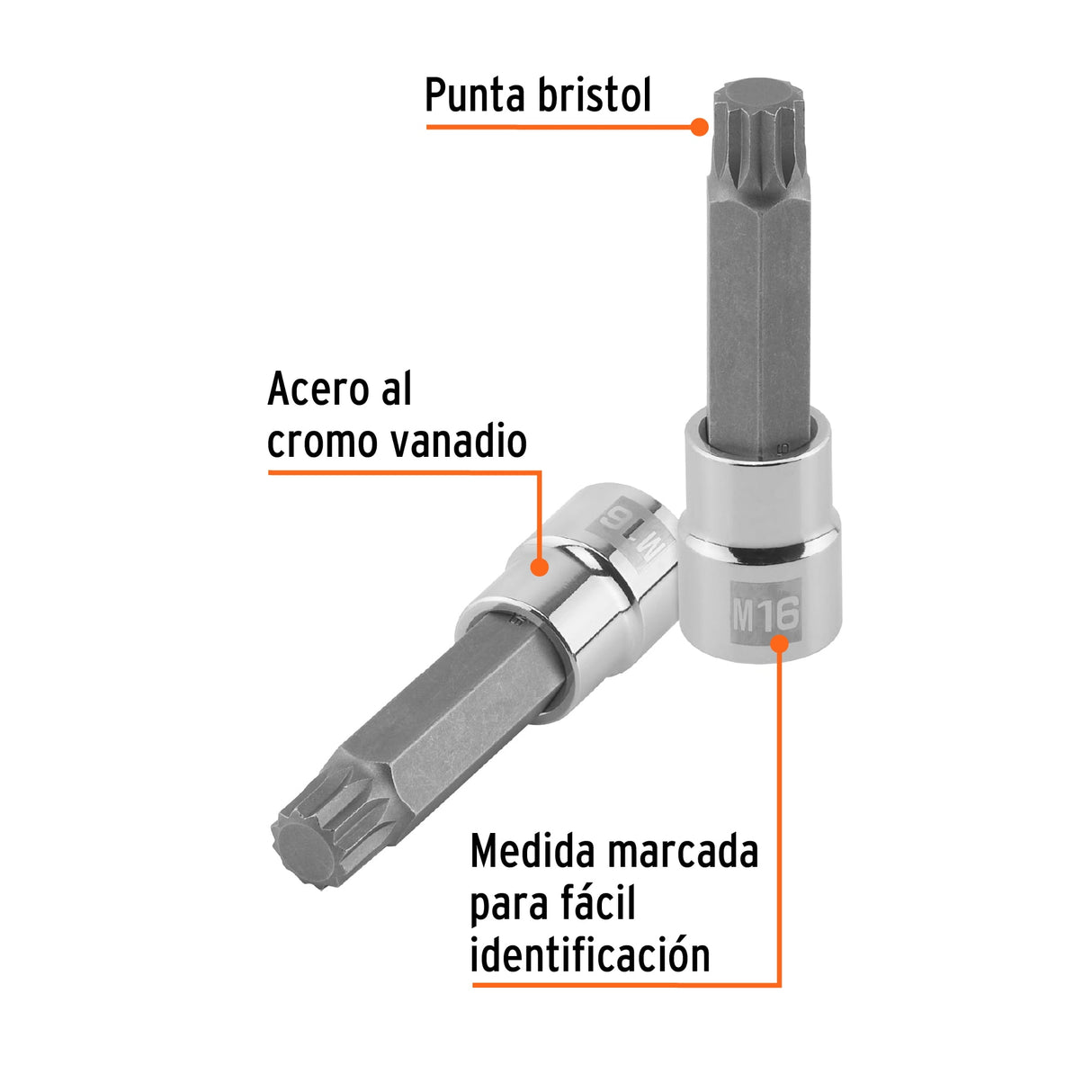 Dado Punta Larga Bristol M16, Cuadro 1/2', Truper