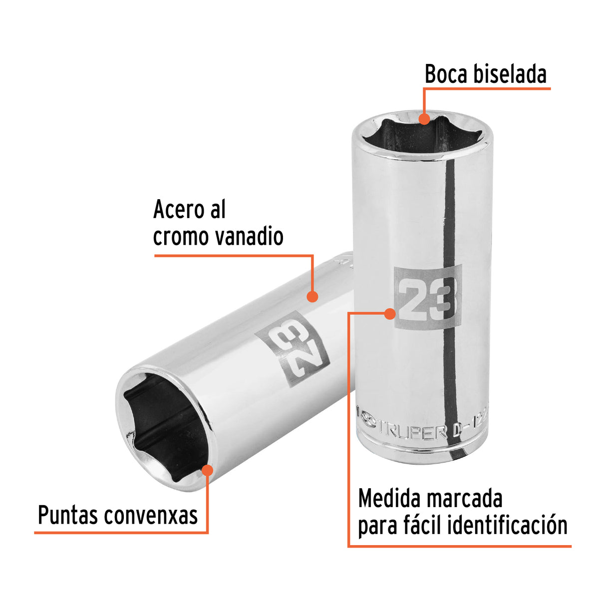 Dado Largo de 23 mm, 6 Puntas, Cuadro 1/2', Truper