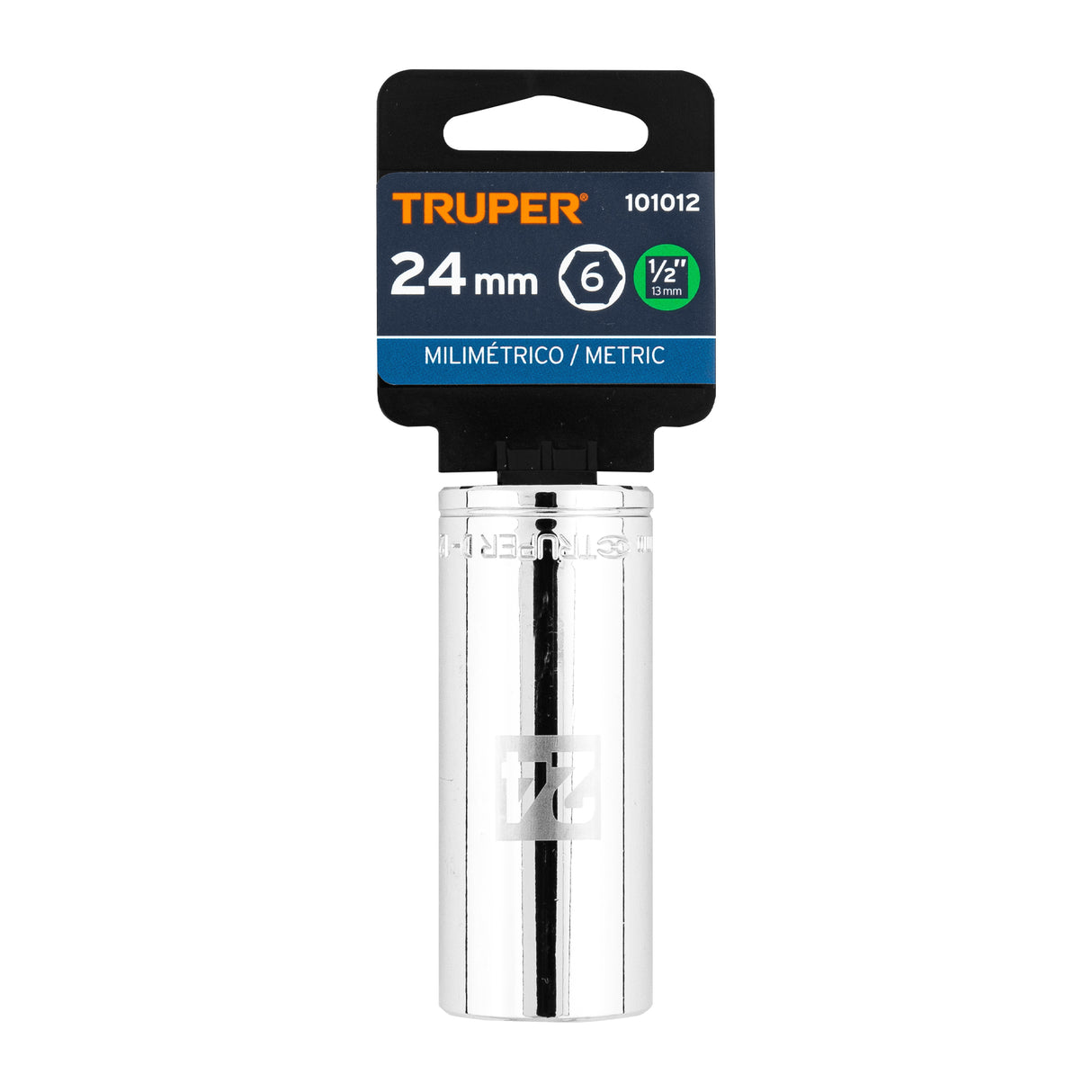 Dado Largo de 24 mm, 6 Puntas, Cuadro 1/2', Truper