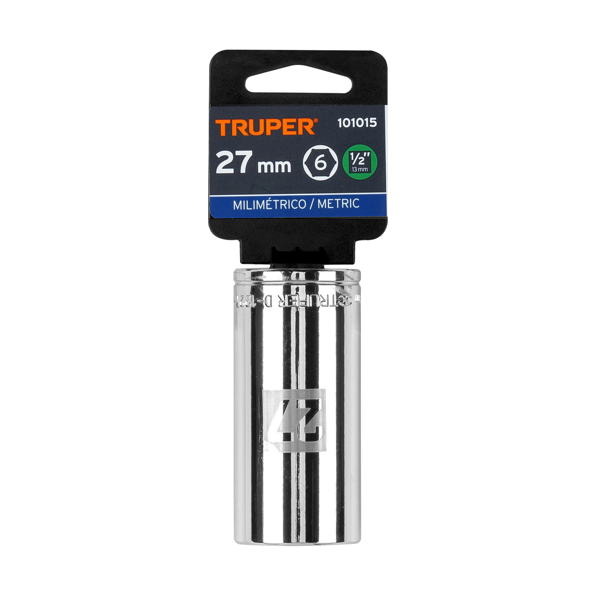 Dado Largo de 27 mm, 6 Puntas, Cuadro 1/2', Truper