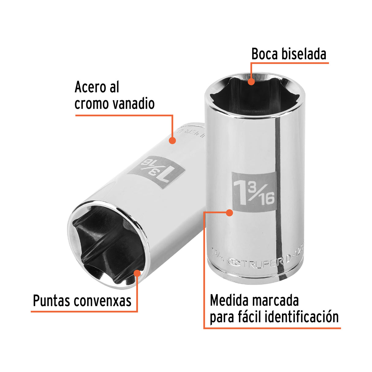 Dado Largo de 1-3/16', 6 Puntas, Cuadro 1/2', Truper