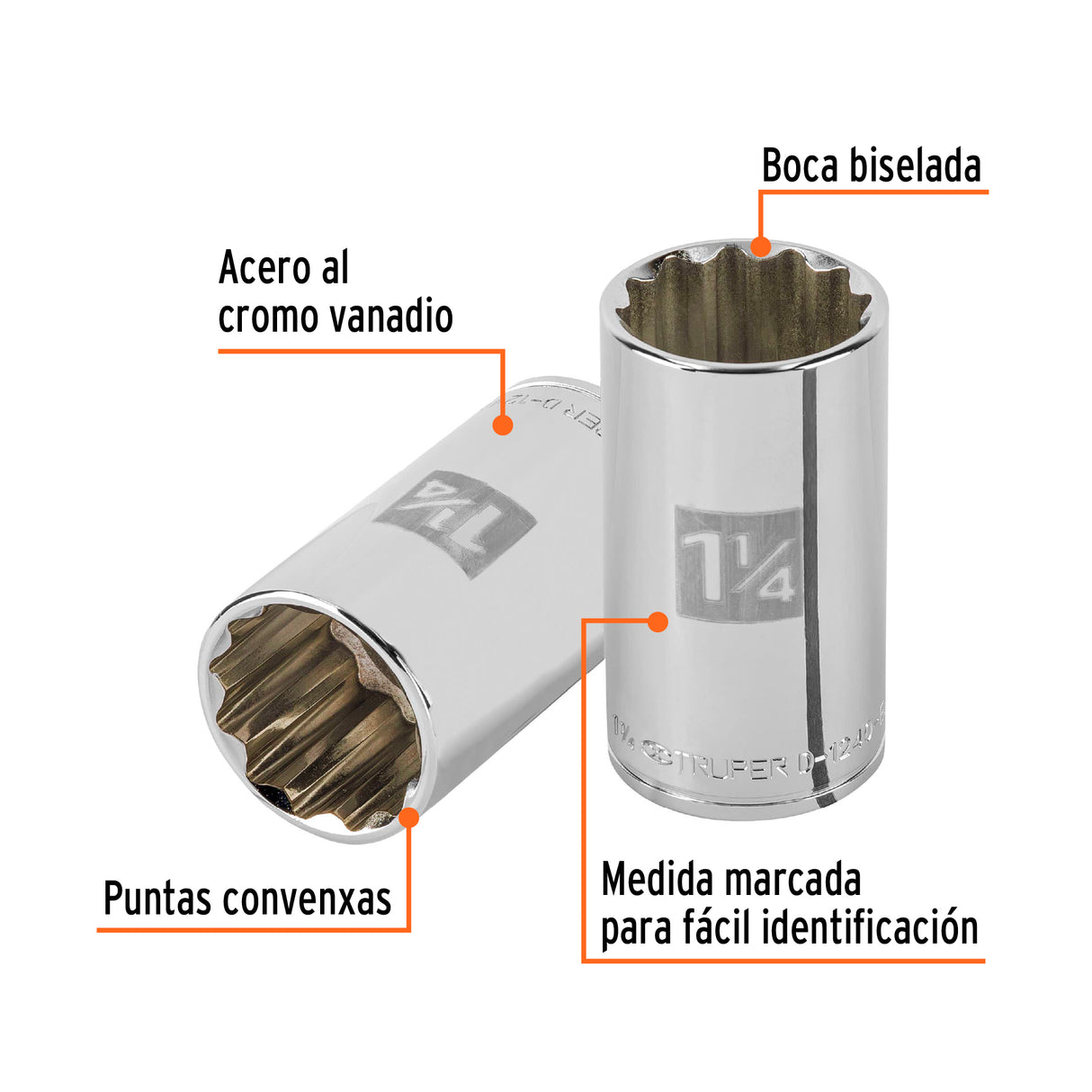 Dado Largo de 1-1/4' 12 Puntas, Cuadro 1/2', Truper