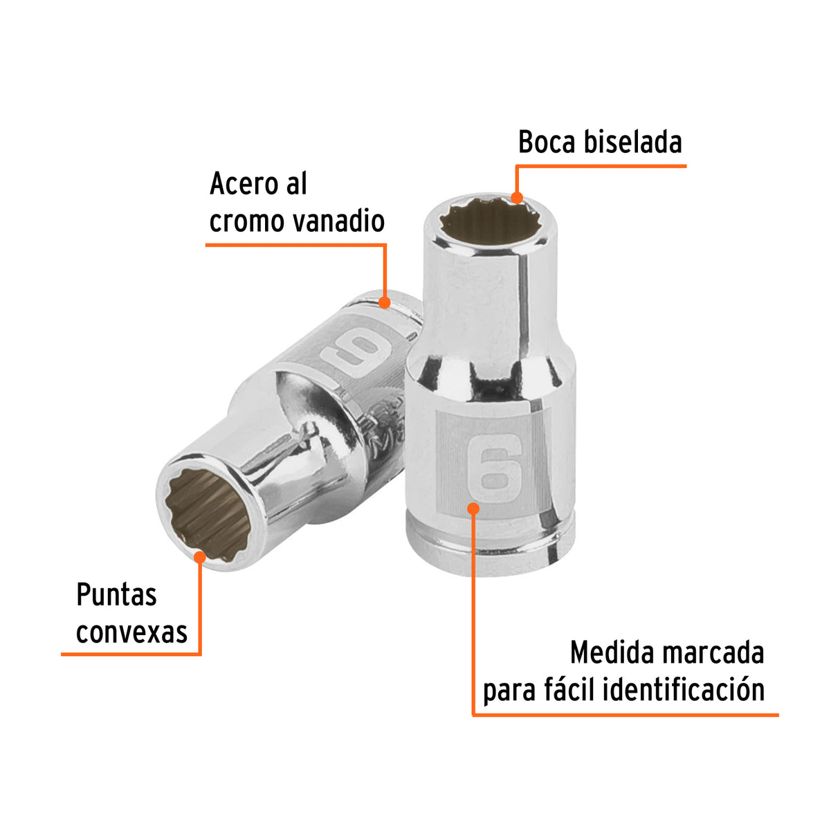Dado de 6 mm, 12 Puntas, Cuadro 1/4', Truper