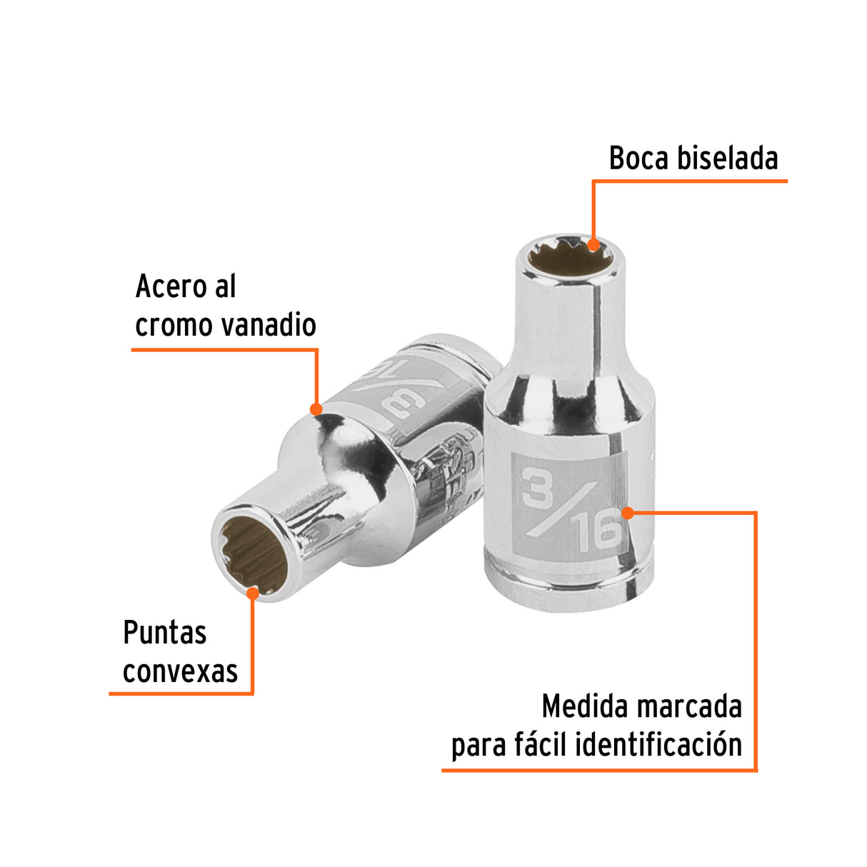 Dado de 3/16', 12 Puntas, Cuadro 1/4', Truper