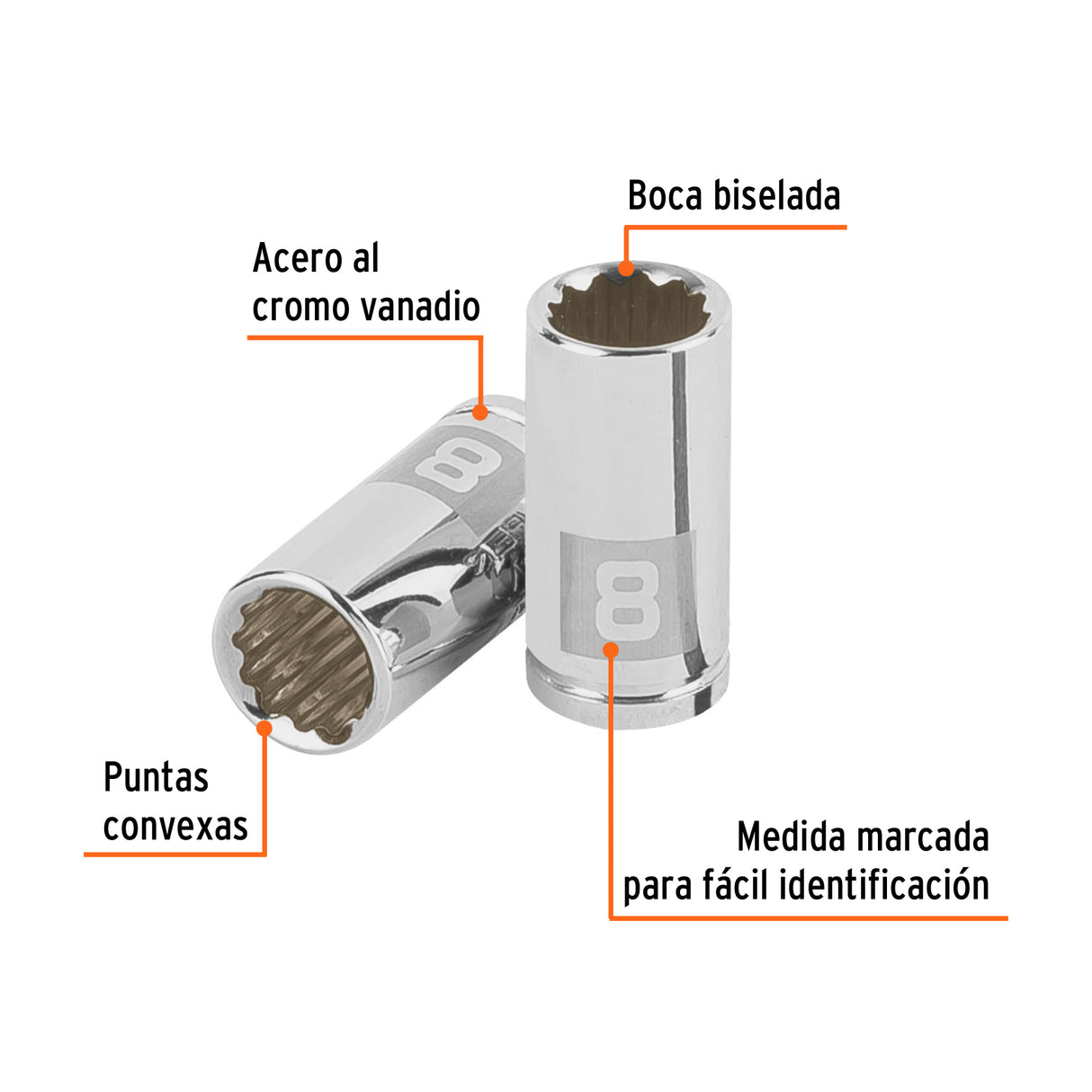 Dado de 8 mm, 12 Puntas, Cuadro 1/4', Truper