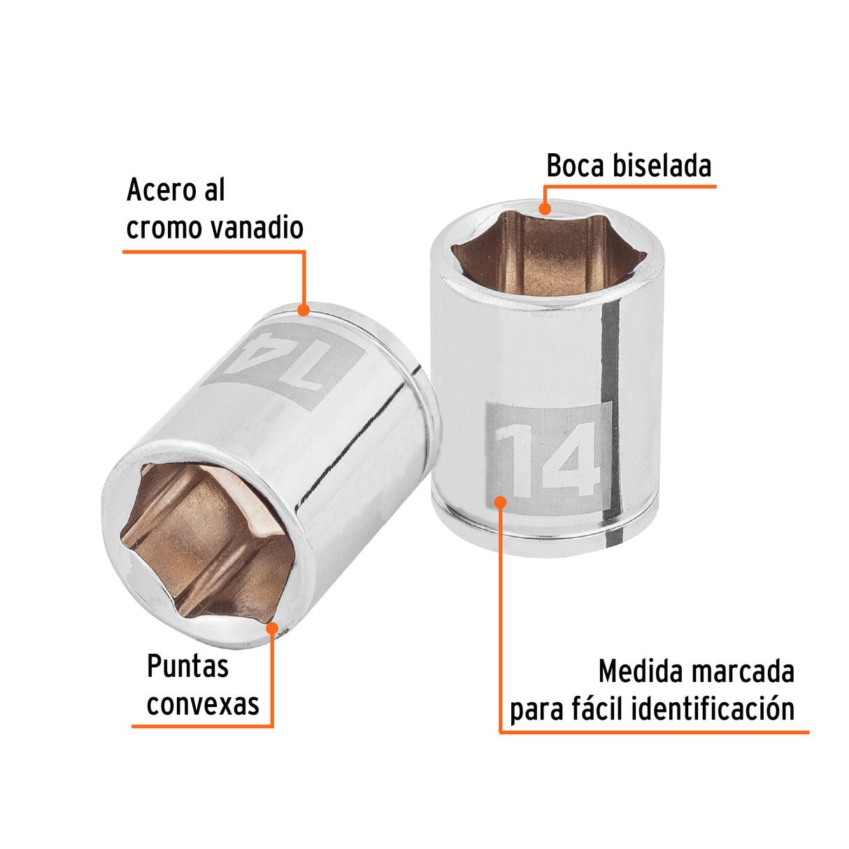 Dado de 14 mm, 6 Puntas, Cuadro 1/4', Truper