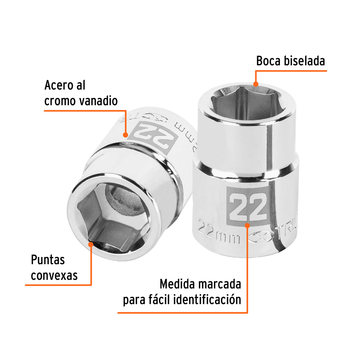 Dado de 22 mm, 6 Puntas, Cuadro 3/4', Truper