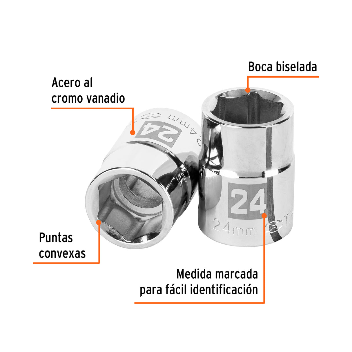 Dado de 24 mm, 6 Puntas, Cuadro 3/4', Truper