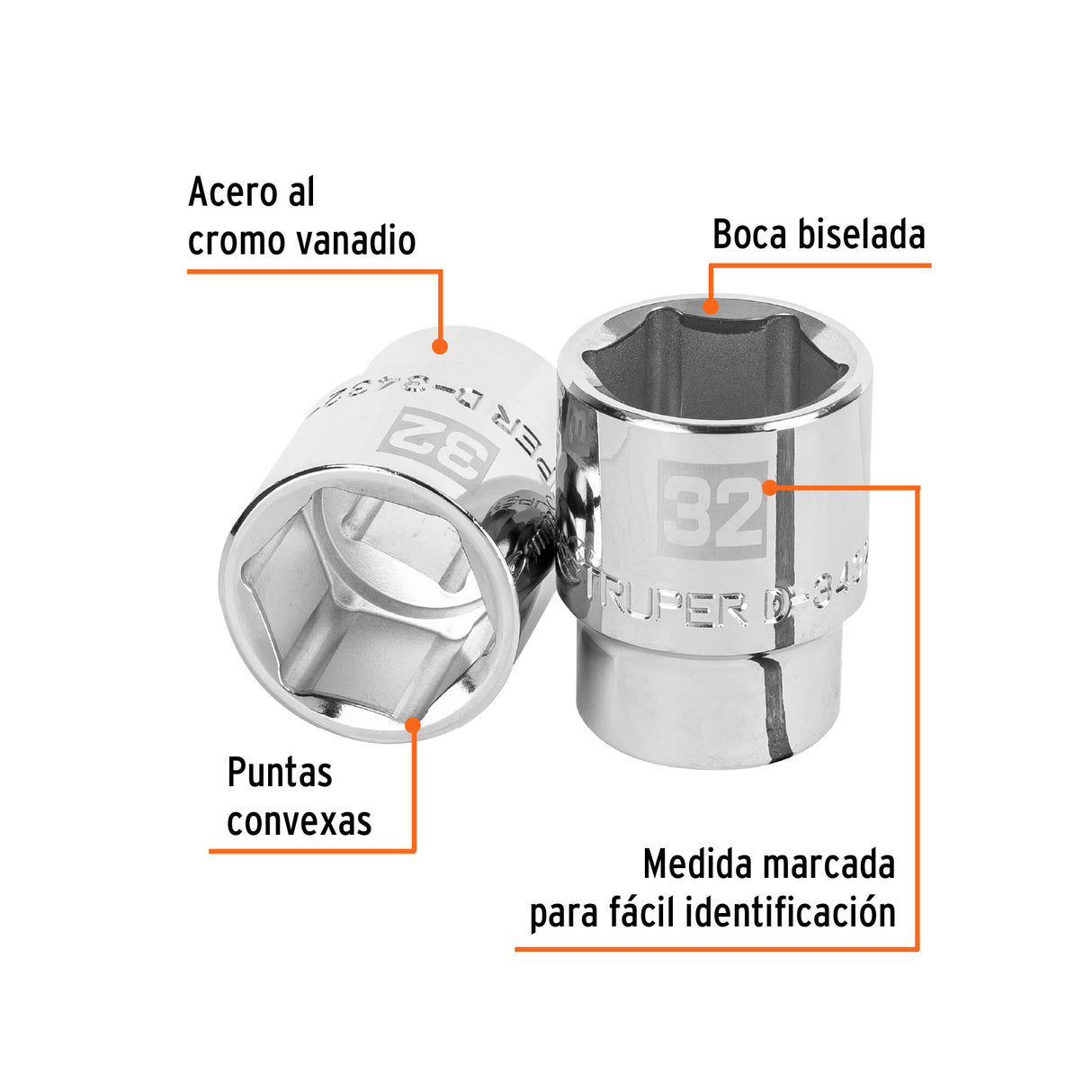 Dado de 32 mm, 6 Puntas, Cuadro 3/4', Truper