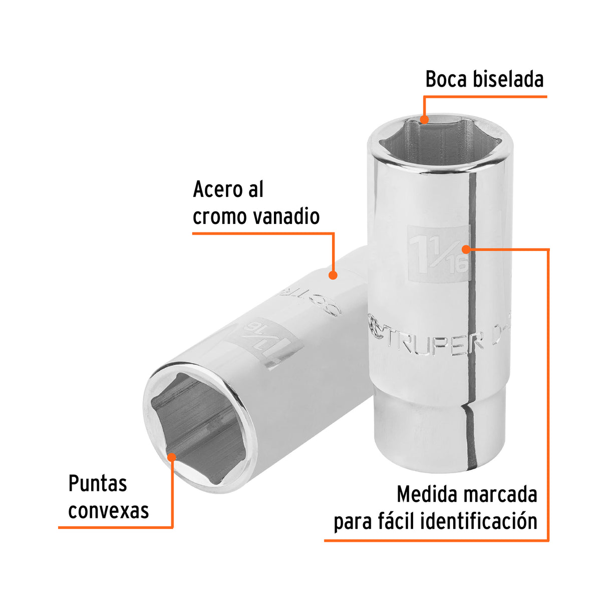 Dado Largo de 1-1/16', 6 Puntas, Cuadro 3/4', Truper