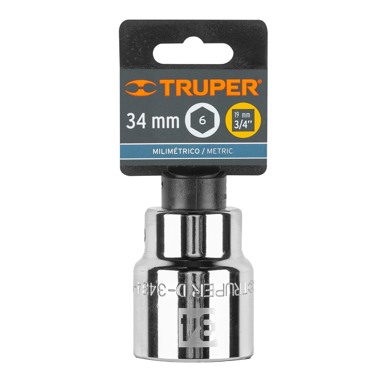 Dado de 34 mm, 6 Puntas, Cuadro 3/4', Truper