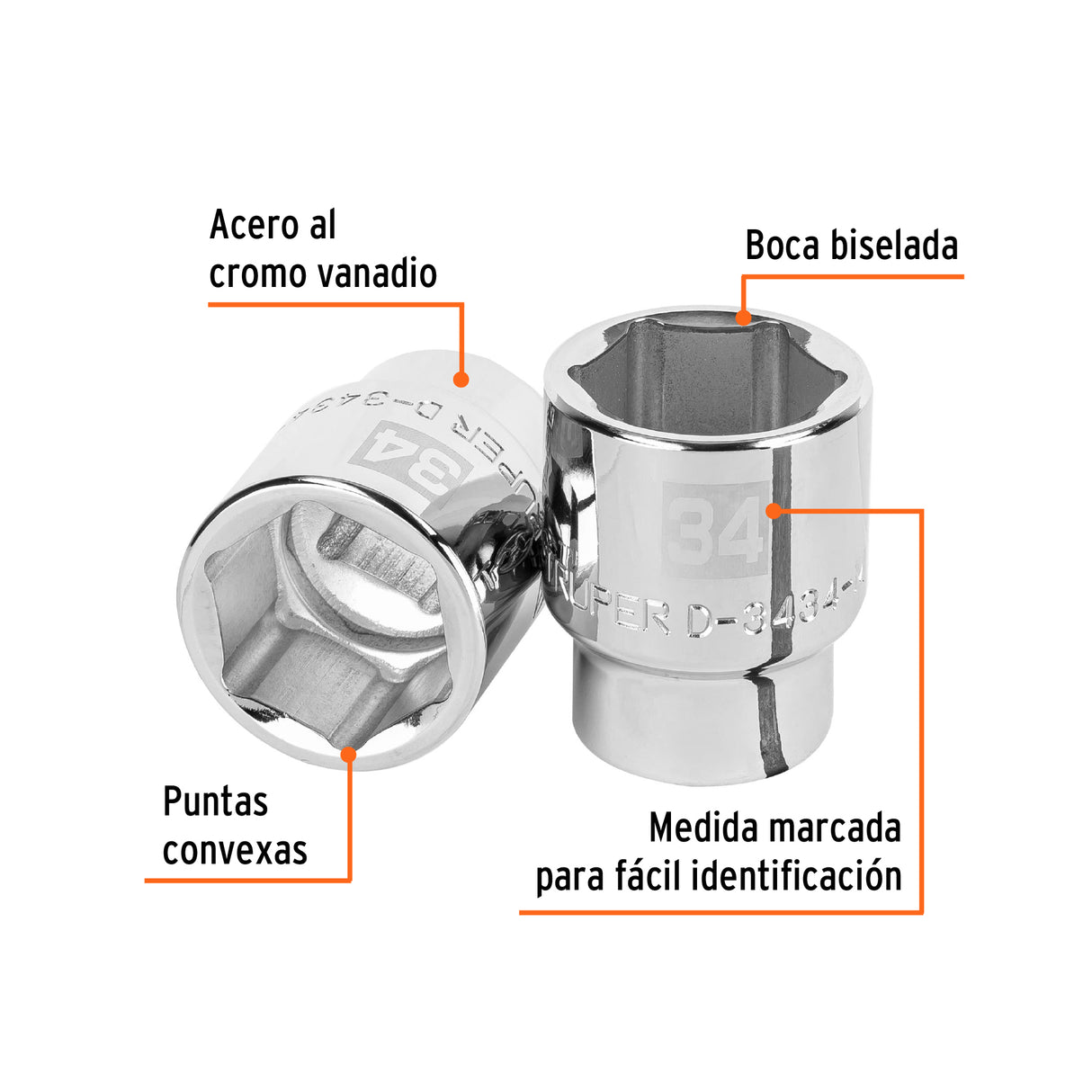 Dado de 34 mm, 6 Puntas, Cuadro 3/4', Truper