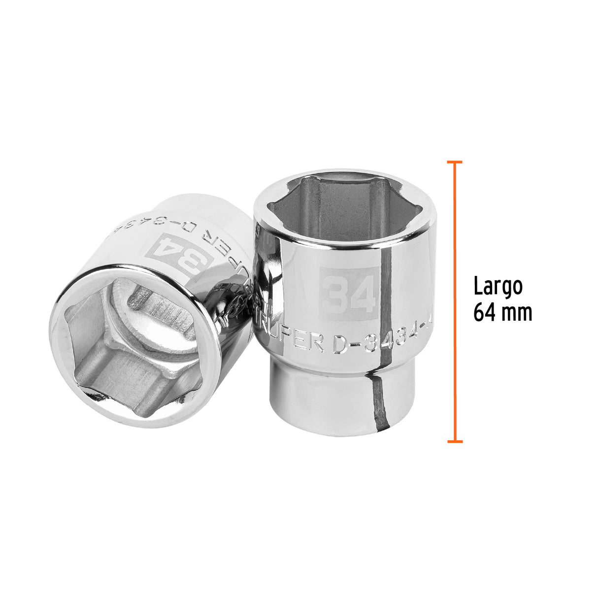 Dado de 34 mm, 6 Puntas, Cuadro 3/4', Truper