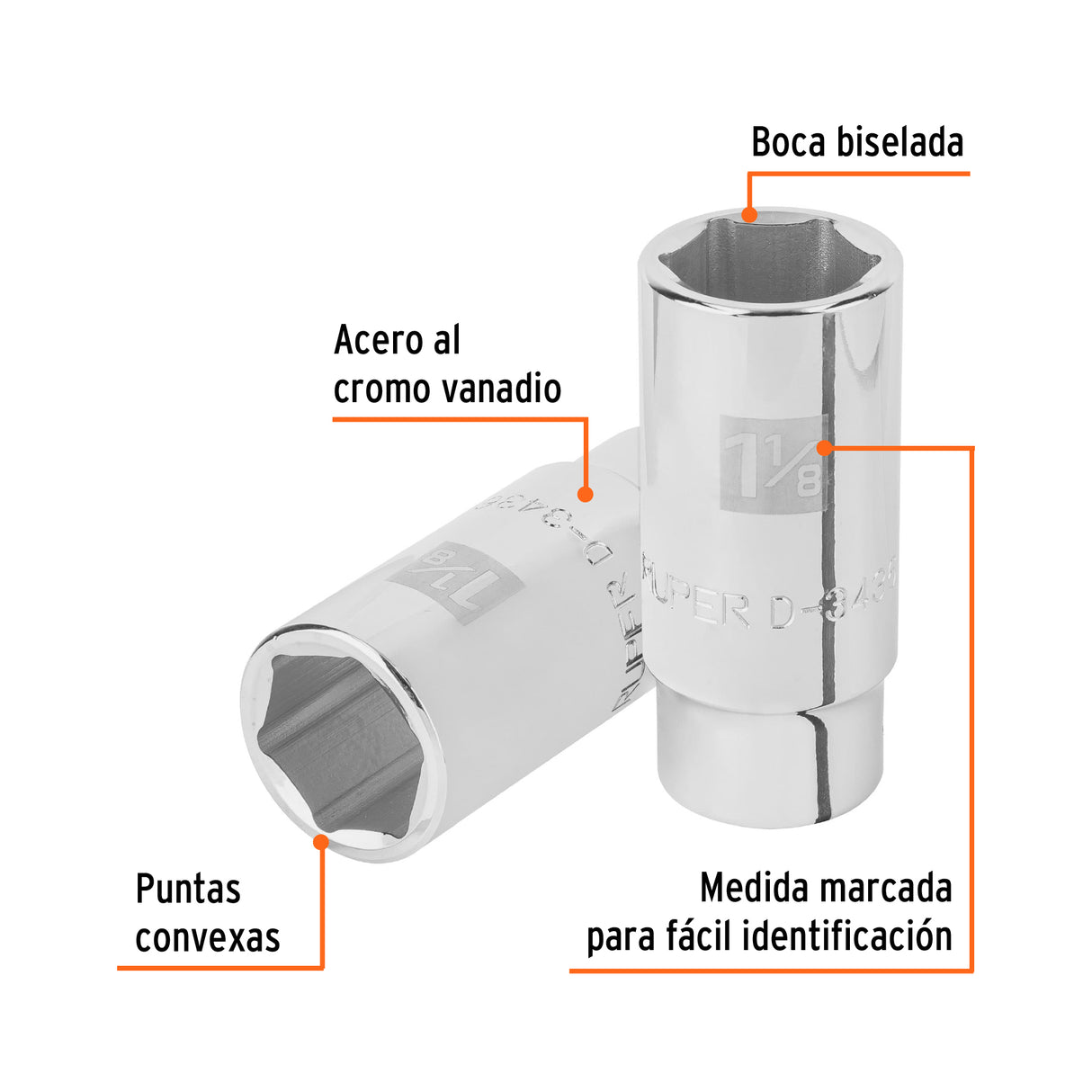 Dado Largo de 1-1/8', 6 Puntas, Cuadro 3/4', Truper