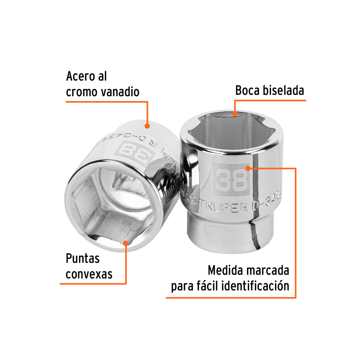 Dado de 38 mm, 6 Puntas, Cuadro 3/4', Truper