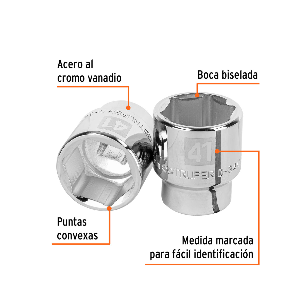 Dado de 41 mm, 6 Puntas, Cuadro 3/4', Truper