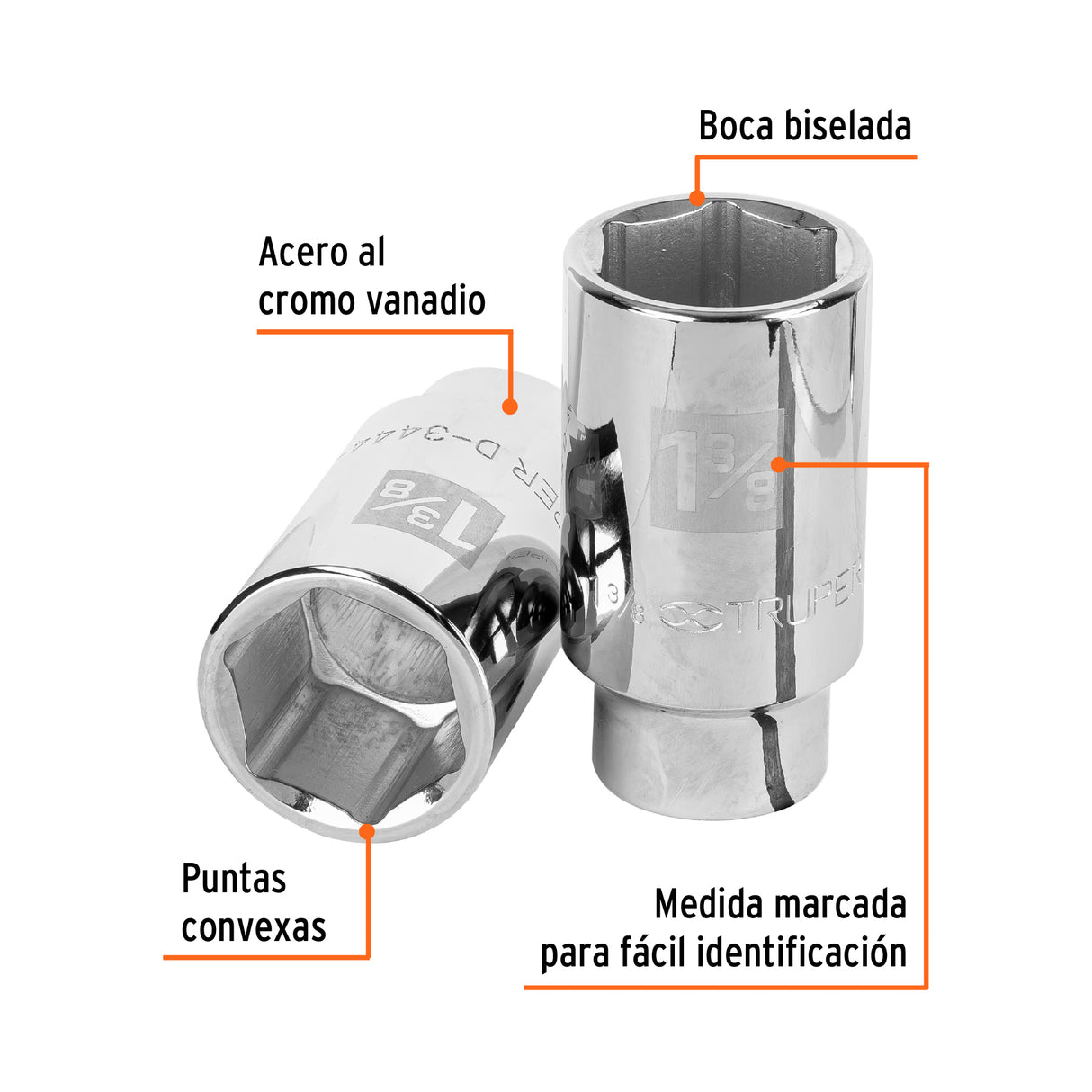 Dado Largo de 1 3/8', 6 Puntas, Cuadro 3/4', Truper