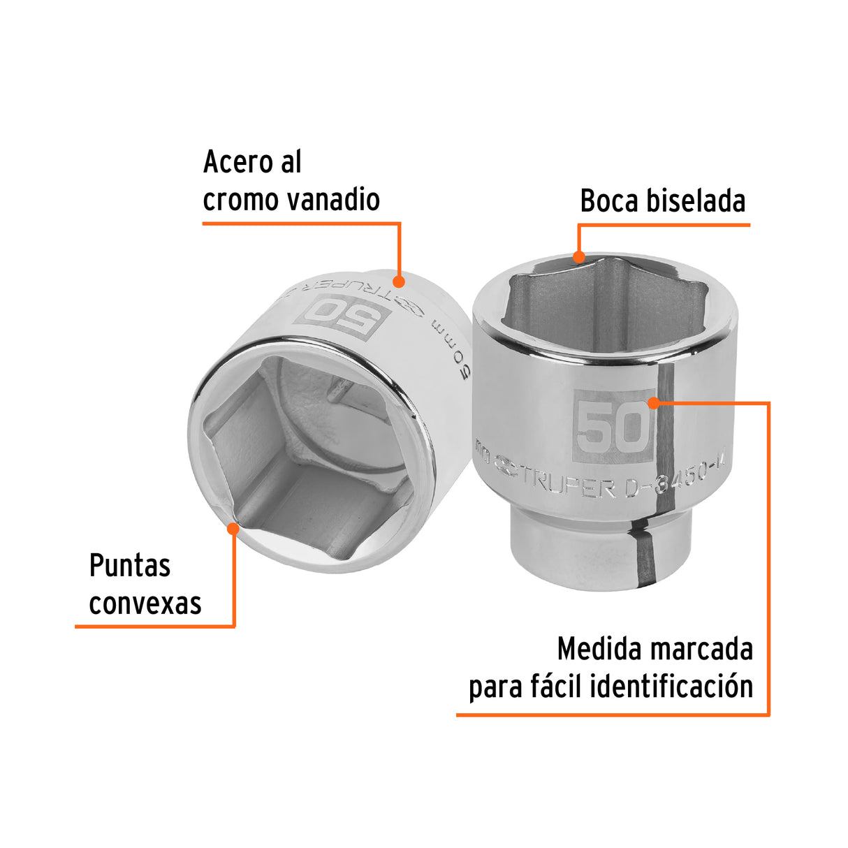 Dado de 50 mm, 6 Puntas, Cuadro 3/4', Truper