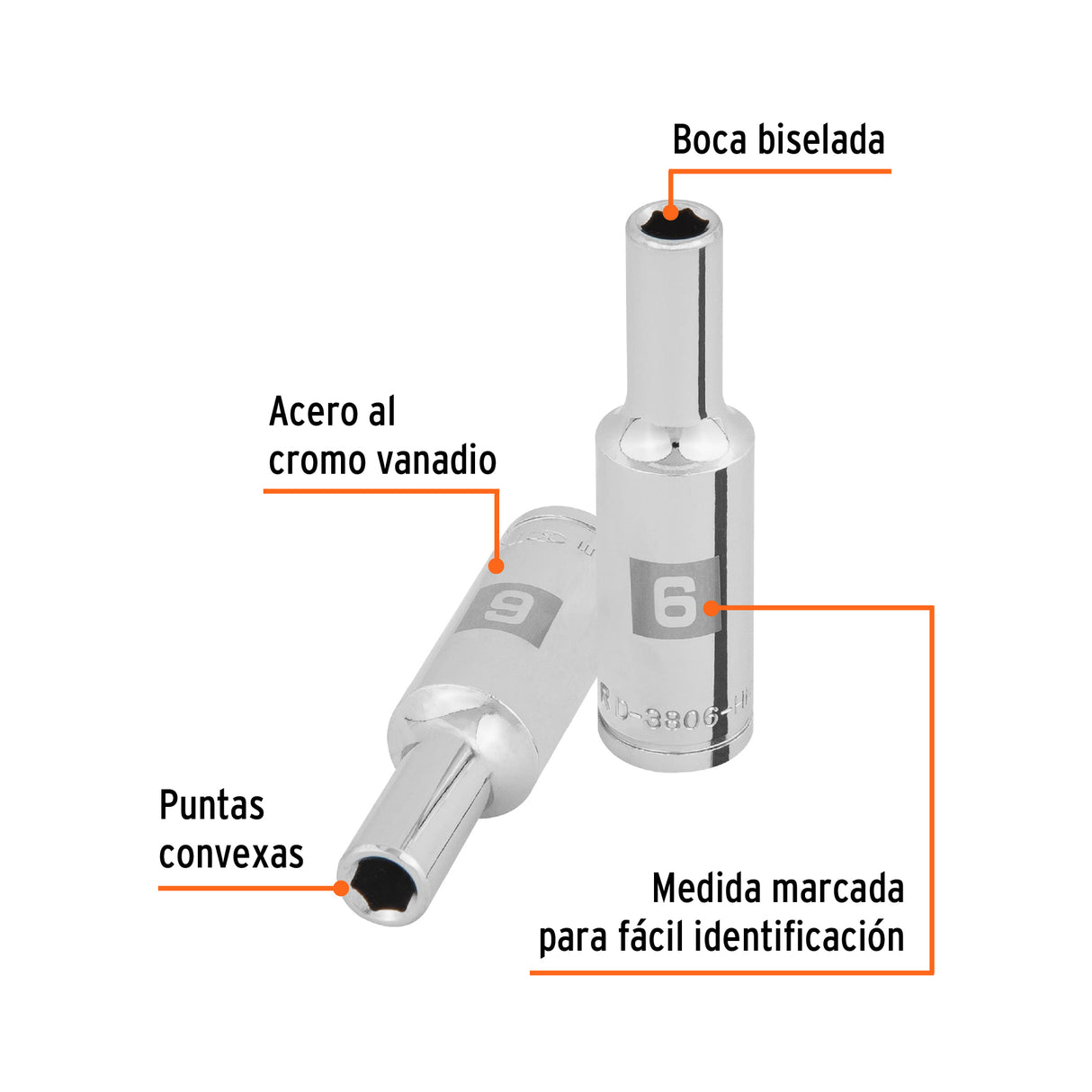Dado Largo de 6 mm, 6 Puntas, Cuadro 3/8', Truper