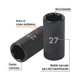 Dado Largo Impacto de 27 mm, 6 Puntas, Cuadro 1/2', Truper
