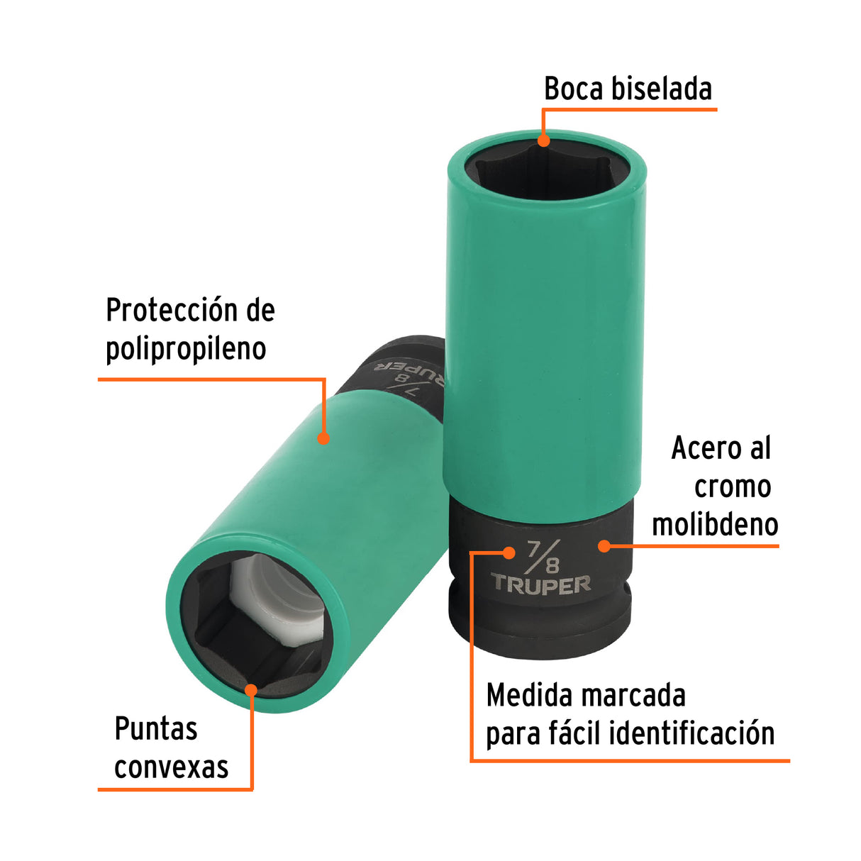 Dado Largo Impacto Prot. Plást. 7/8', 6 Puntas, Cuadro 1/2'