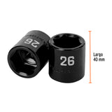 Dado de Impacto de 26 mm, 6 Puntas, Cuadro 1/2', Truper