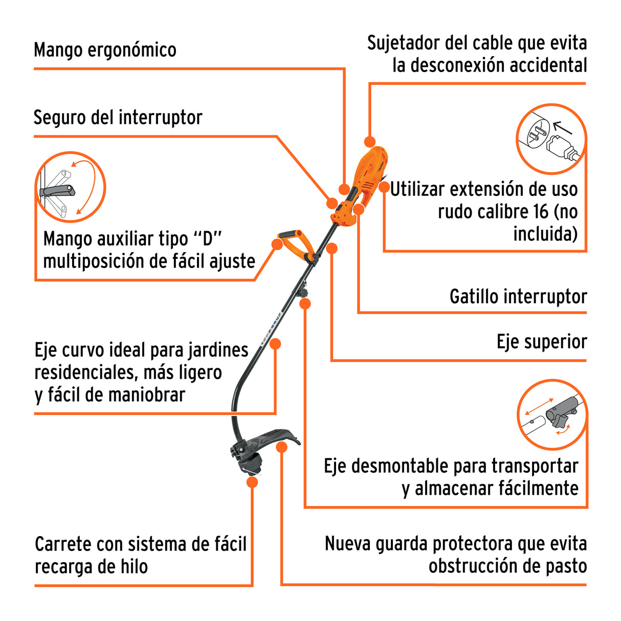 Desbrozadora Eléctrica 1000 W Mango 'D', 14' Corte, Truper