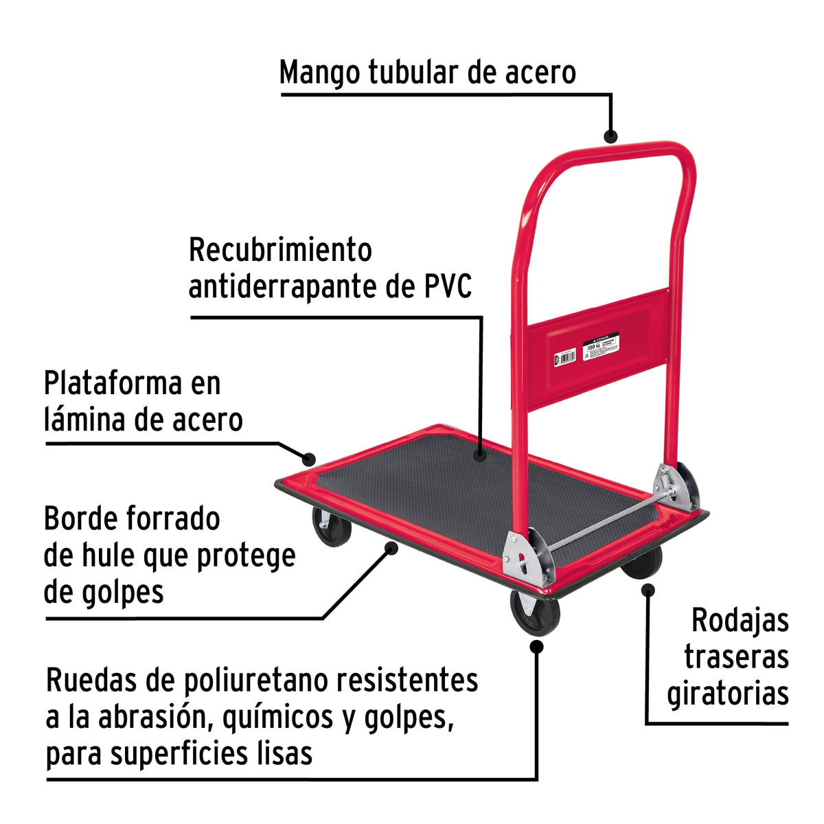 Carro de Carga Plegable Tipo Plataforma, 150 kg, Pretul