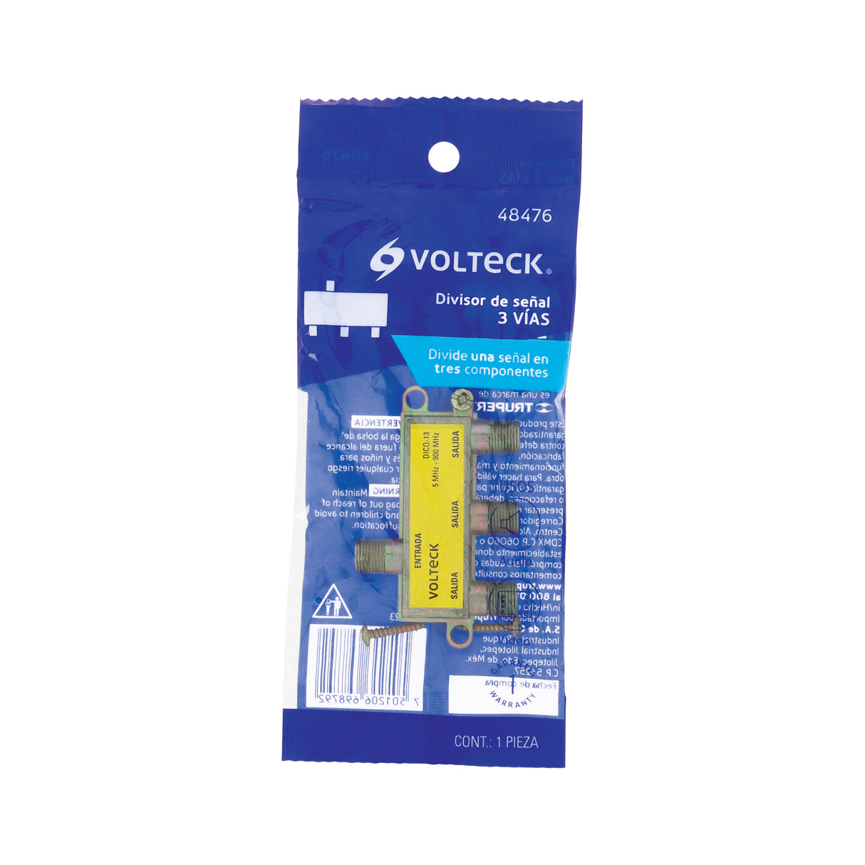 Divisor Coaxial de 1 Entrada y 3 Salidas, Volteck