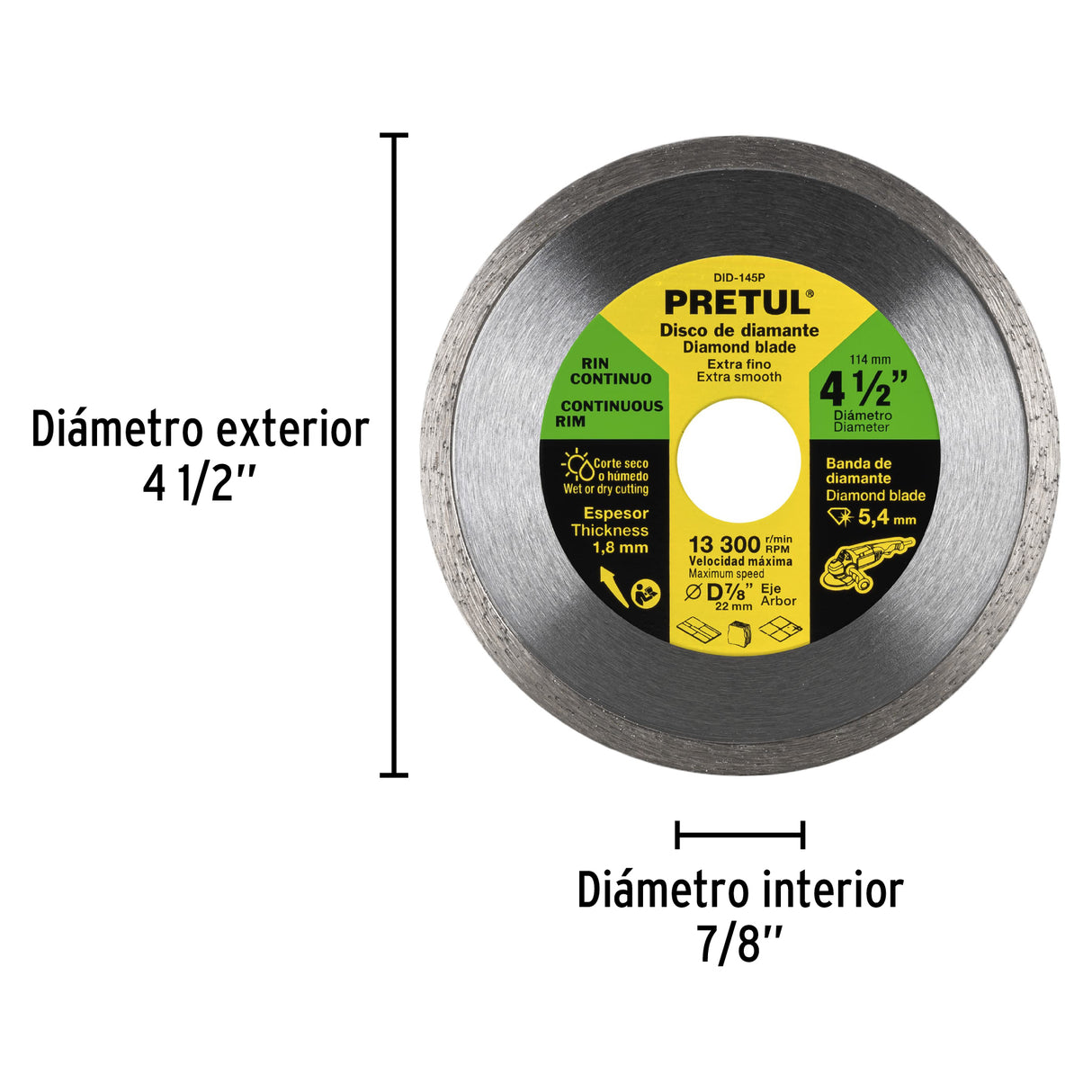 Disco de Diamante de 4-1/2' X 1.8 mm, Rin Continuo, Pretul