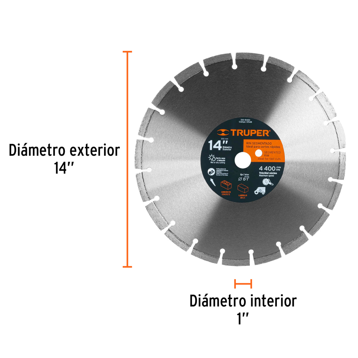 Disco de Diamante de 14' X 2.8 mm, Corte Ladrillo y Concreto