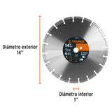 Disco de Diamante de 14' X 2.8 mm, Corte Ladrillo y Concreto