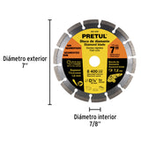 Disco de Diamante de 7' X 1.6 mm Rin Segmentado, Pretul