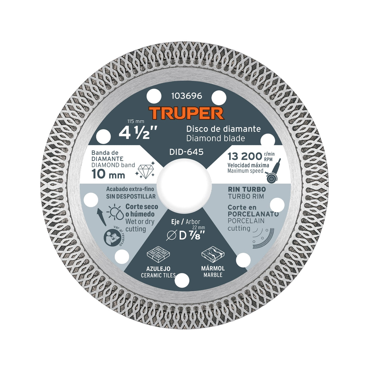 Disco de Diamante 4 1/2', Corte Porcelanato, Truper
