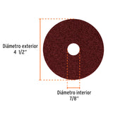 Disco de Lija 4-1/2' con Respaldo de Fibra, Grano 36, Truper