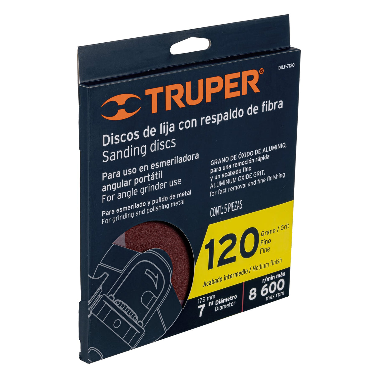 Disco de Lija de 7' con Respaldo de Fibra, Grano 120, Truper